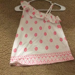 really cute girls tank top...It is pink and white.